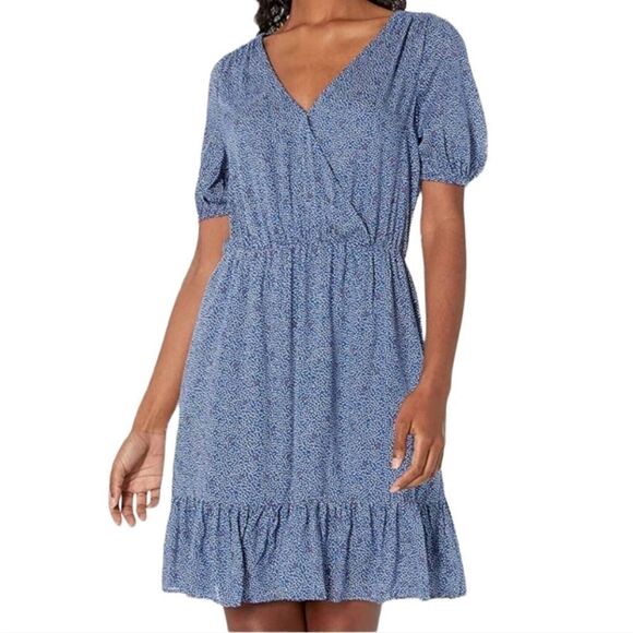 Lucky Brand Ruffled Surplice Blue Polka Dot Dress Cute Casual Comfy Pullover LB - Picture 2 of 11